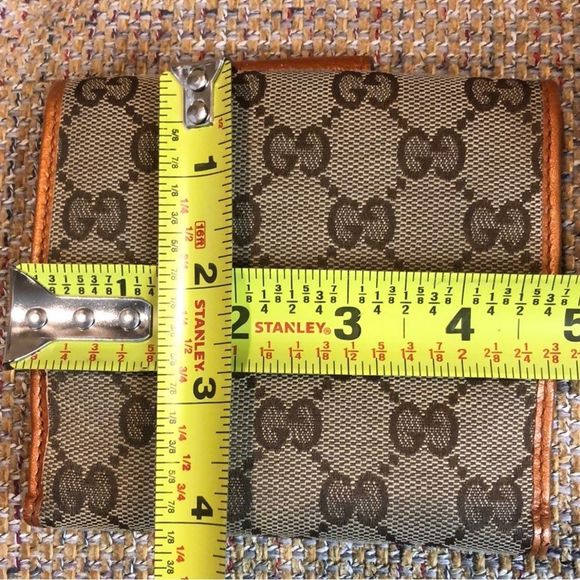GUCCI GG Monogram Canvas Burned Orange Leather Trifold Wallet Monogrammed Clasp - Picture 13 of 17